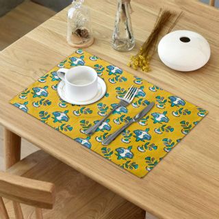RatanCart Floral Printed Washable Table Placemat, Set of 6, 13"x19", Green (TPM0021)