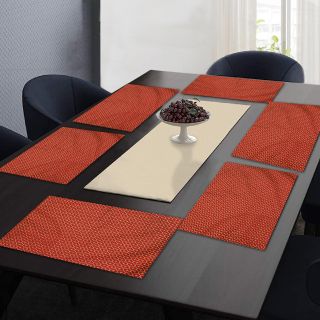 RatanCart Gold Printed Cotton Table Placemat / (Set of 6) Dinning Table Placemats (Orange)  (TPM0024)