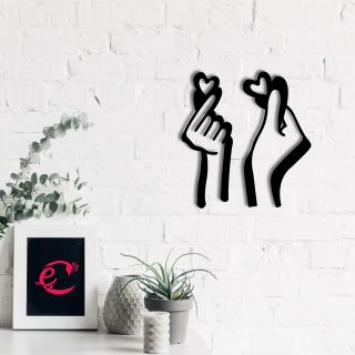 eCraftIndia "Loving Couple Hands with Hearts" Black Engineered Wood Wall Art Cutout, Ready to Hang Home Decor (WMDFCO192)
