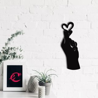 eCraftIndia "Little Heart in Hand" Love Theme Black Engineered Wood Wall Art Cutout, Ready to Hang Home Decor (WMDFCO213)