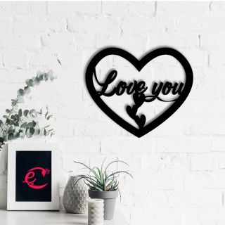 eCraftIndia "Love You with Hearts" Black Engineered Wood Wall Art Cutout, Ready to Hang Home Decor (WMDFCO227)