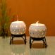 Tealights (Set of 2) White Polka Style in Round Shape with Metal Stands (5x5x6.5)