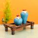 Turquoise Blue Vases (SO2) decorated with Golden Glaze placed on Ethnic Charpai Stand (12.5x7x10)