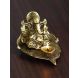 eCraftIndia Golden Lord Ganesha with Diya on Leaf Handcrafted Metal Showpiece (AGG563)