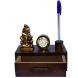 Wooden Handicraft  Decorative Pen Stand with Drawer, Mounted Clock and Sai Baba 