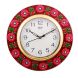 eCraftIndia Vibrant Red Floral Crafted Papier-Mache Wooden Handcrafted Wall Clock (KWC526)
