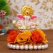 eCraftIndia Lord Ganesha Idol on Decorative Handcrafted Plate with Orange and Yellow Flowers (MSGG600)