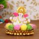 eCraftIndia Lord Ganesha Idol on Decorative Handcrafted Plate with Colorful Flowers (MSGG604)