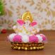 eCraftIndia Lord Ganesha Idol on Decorative Handcrafted Plate with Pink and White Flowers (MSGG606)