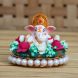 eCraftIndia Lord Ganesha Idol on Decorative Handcrafted Plate with Colorful Flowers (MSGG614)