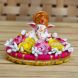 eCraftIndia Lord Ganesha Idol on Decorative Handcrafted Plate with Colorful Flowers (MSGG620)