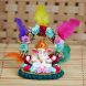 eCraftIndia Lord Ganesha Idol on Decorative Handcrafted Plate with Throne of Colorful Flowers and Feathers (MSGG623)