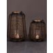 Set of 2 Black and Gold Metal Hurricane Lantern With Glass Pipe 