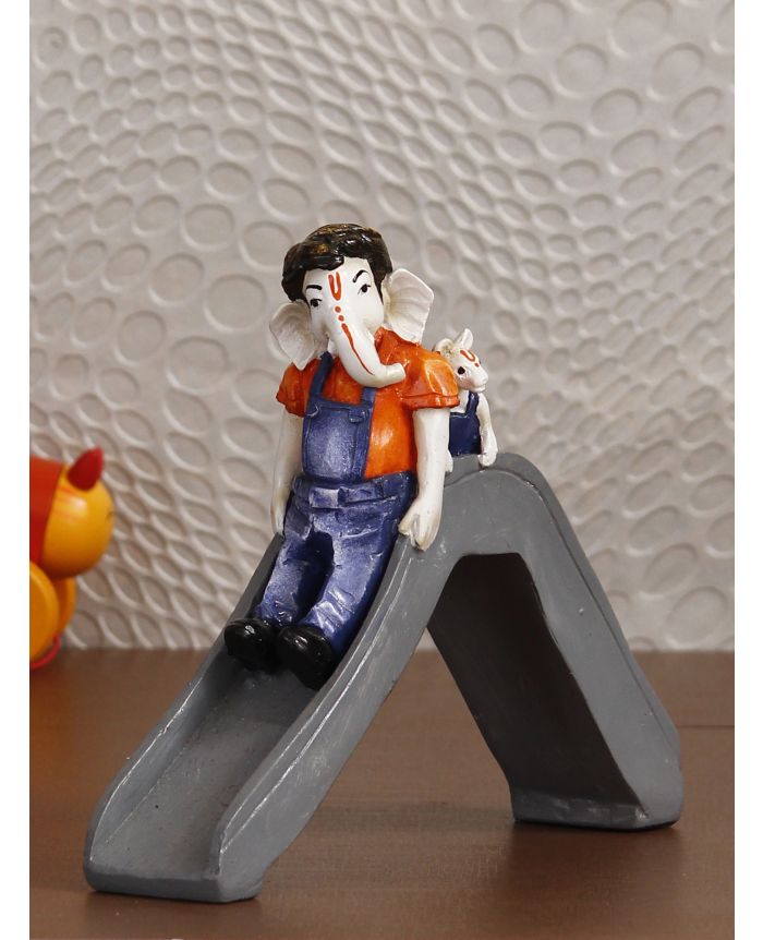 eCraftIndia Lord Ganesha Enjoying Slide with Mushak Colorful Handcrafted  Decorative Figurine (MSGG652)