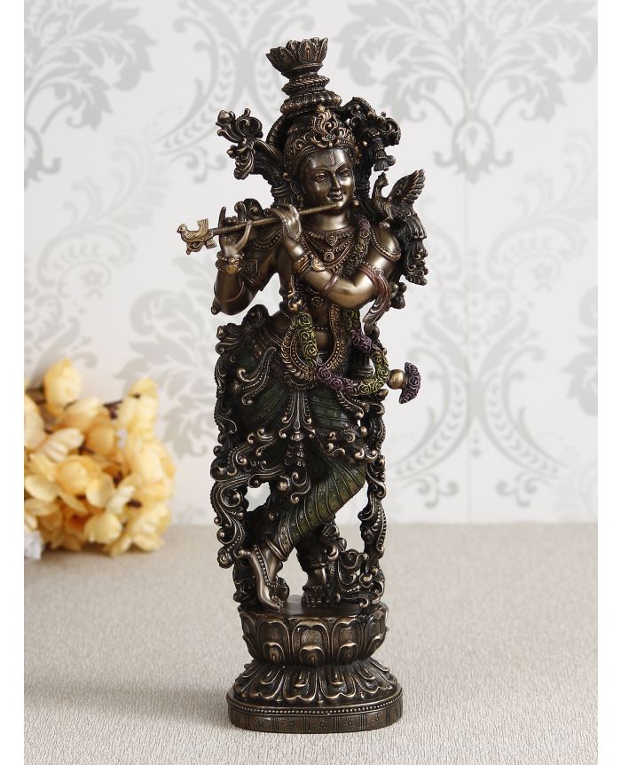 Creaticity Online Ecraftindia Ethnic Carved Dancing Lord Krishna Playing Flute Cold Cast Bronze Resin Decorative Figurine Ubkc248